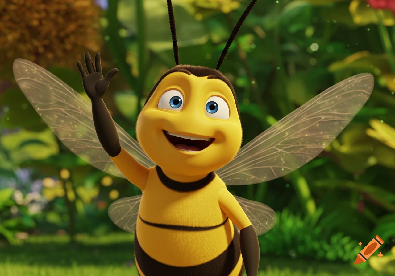 Barry B Benson from Bee Movie waving.