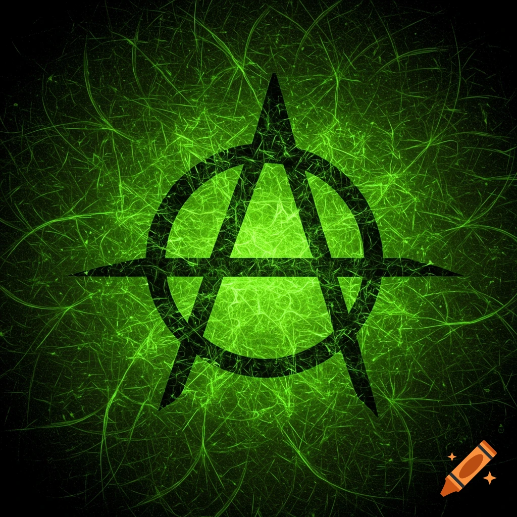 Anarchy symbol on a green fractal background