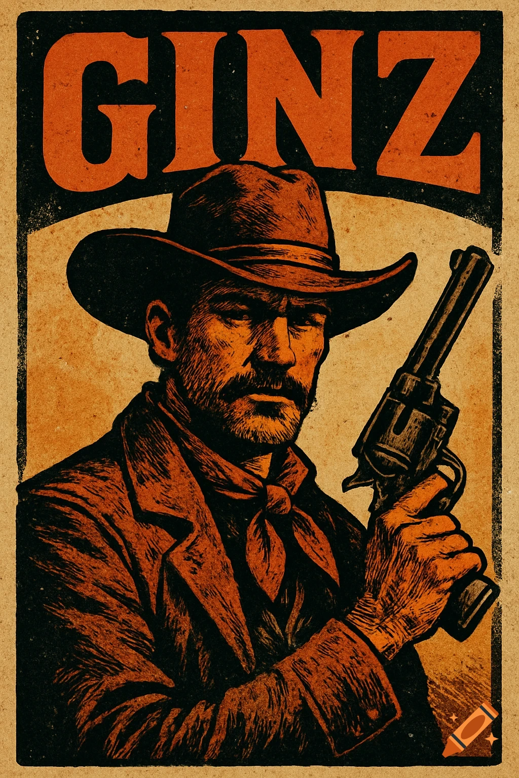Graphic art poster of a cowboy holding a gun
