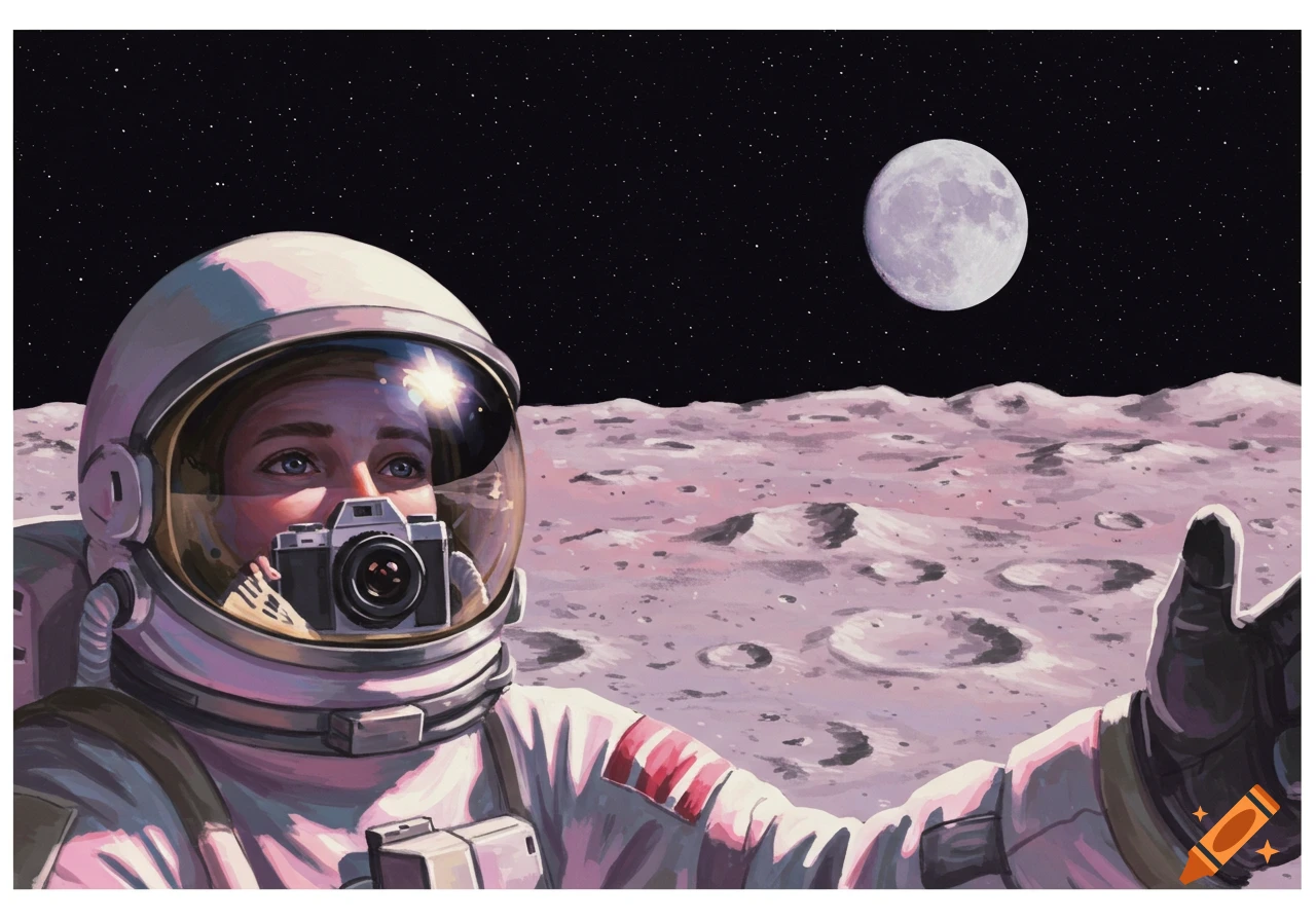 Illustration of an astronaut taking a selfie on the moon.