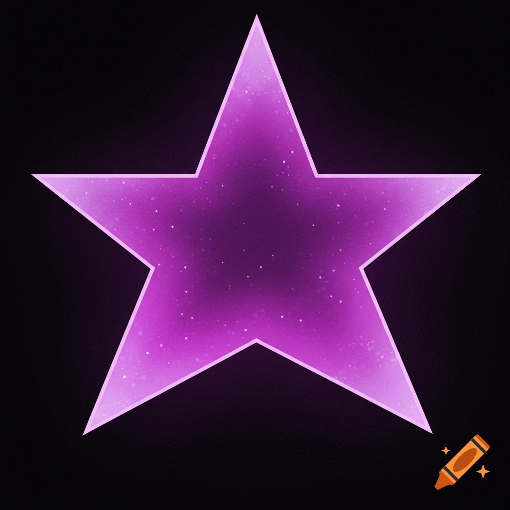 A bright purple, five-pointed star with a sparkling texture on a black background.