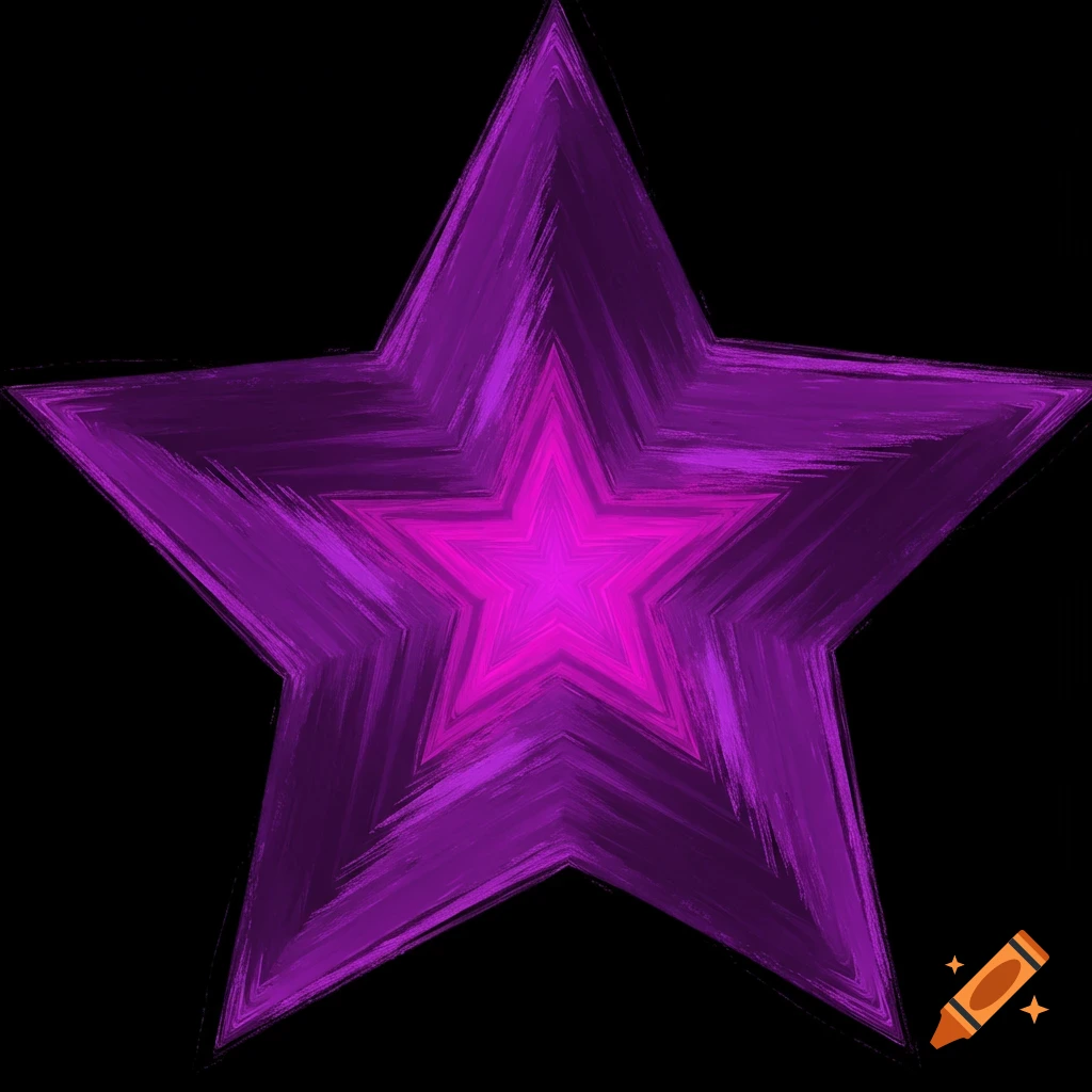 A stylized purple star with a textured, brushstroke-like appearance is centered on a black background. The star's inner section is a brighter pinkish-purple, transitioning outwards to a deeper violet.