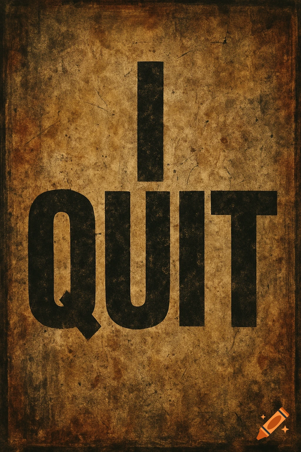 Gritty grunge poster with the text 'I QUIT'