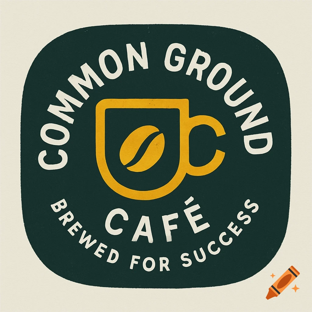 Logo for Common Ground Cafe with text and coffee cup graphic
