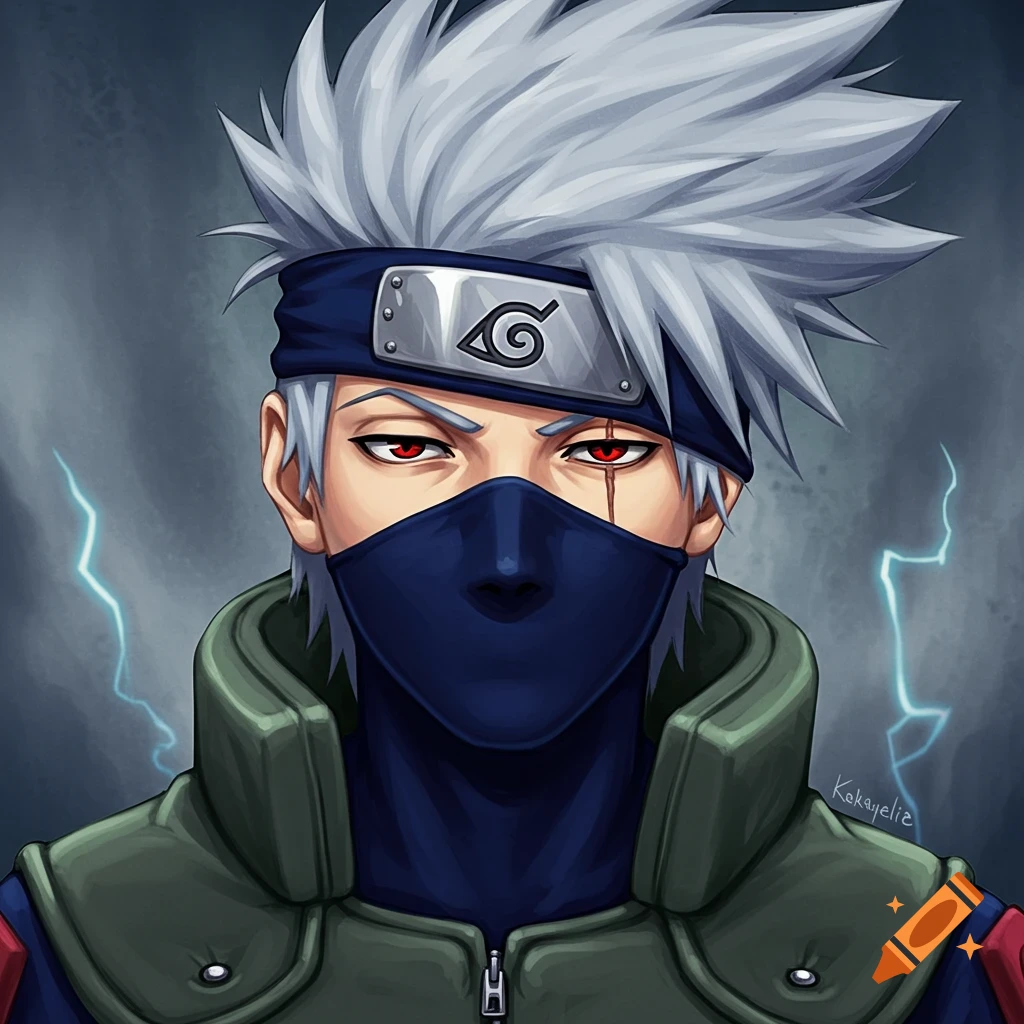 Close-up digital painting of the anime character Kakashi Hatake from Naruto.
