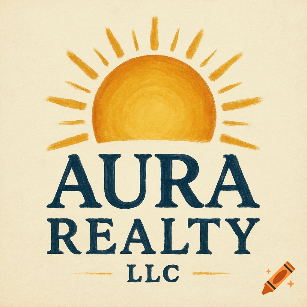 A logo for Aura Realty LLC featuring a stylized orange sun above the company name in blue text.