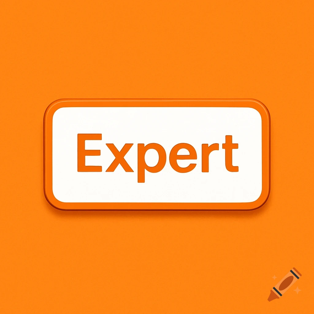 Orange background with a white button containing the word 'Expert'.
