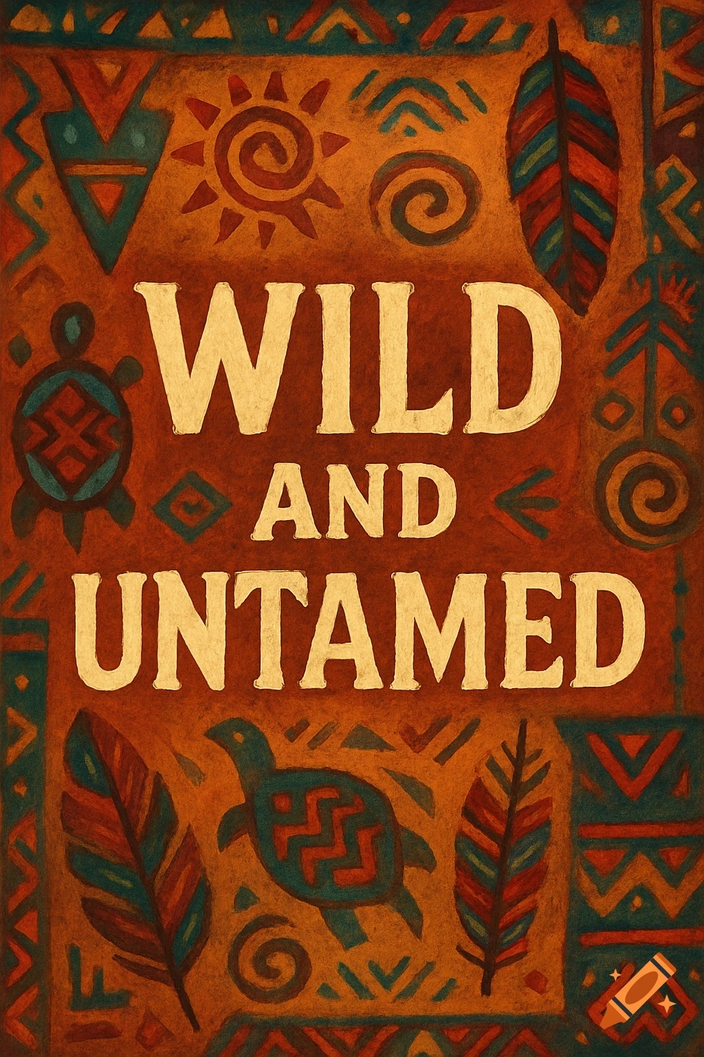 Tribal pattern background with the words WILD AND UNTAMED in a stylized font.