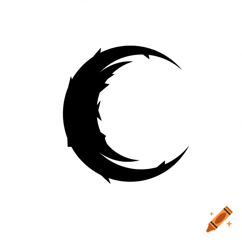 Black gothic crescent moon logo on white background