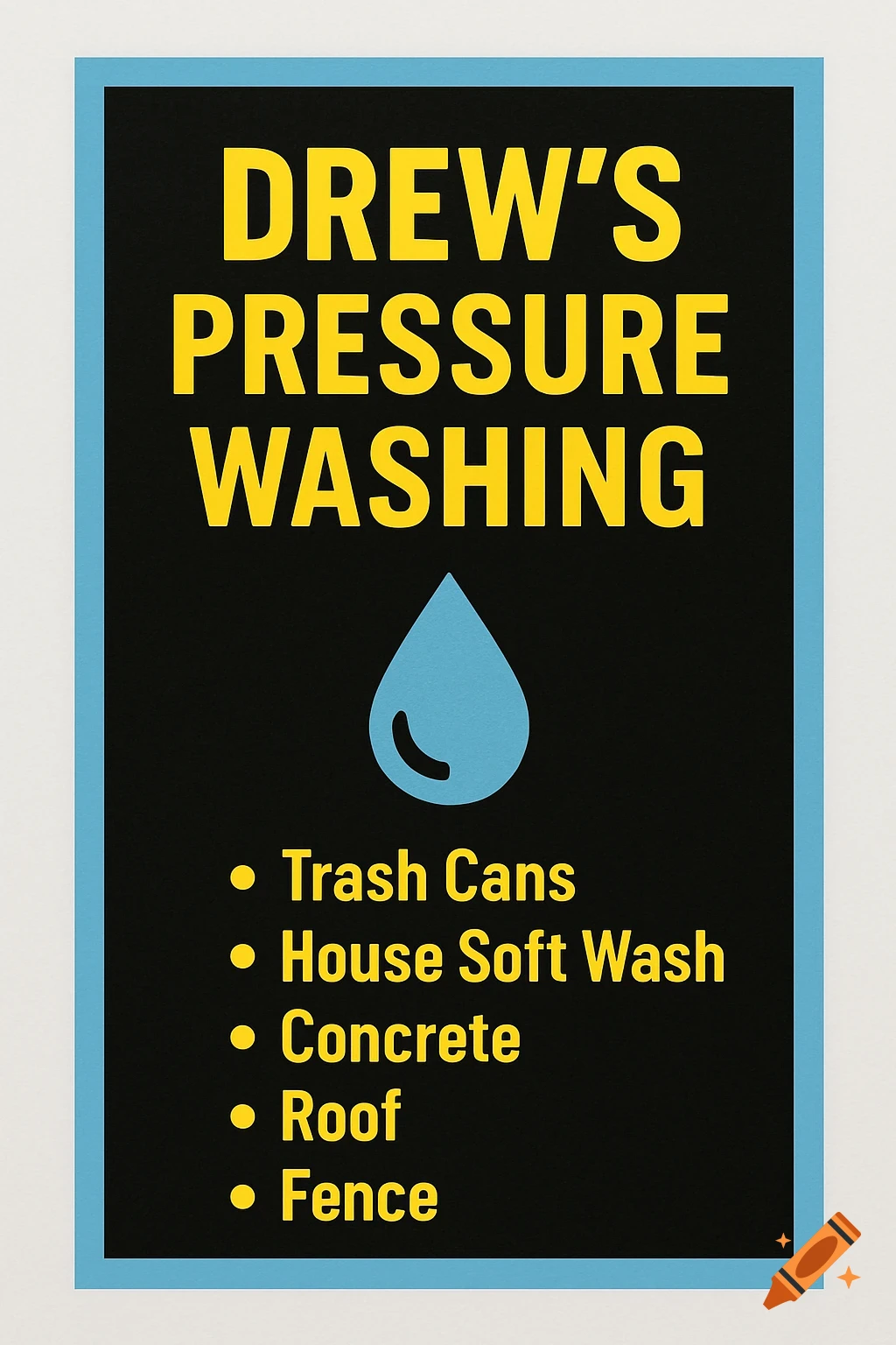 Business card design for Drew's Pressure Washing.