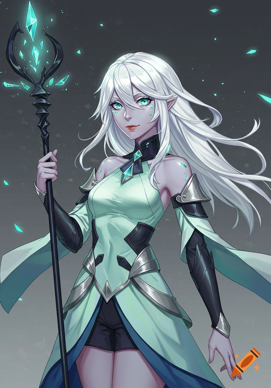 Anime-style fantasy portrait of a woman with long white hair holding a ...
