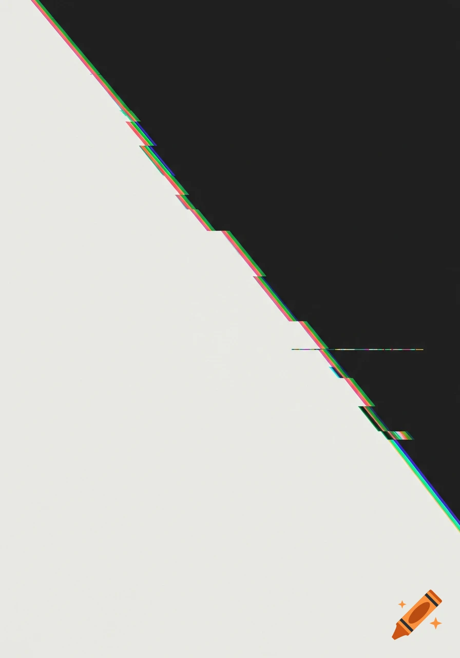 Diagonal split abstract graphic with white on bottom left, black on top right, separated by a glitched zig-zag line.