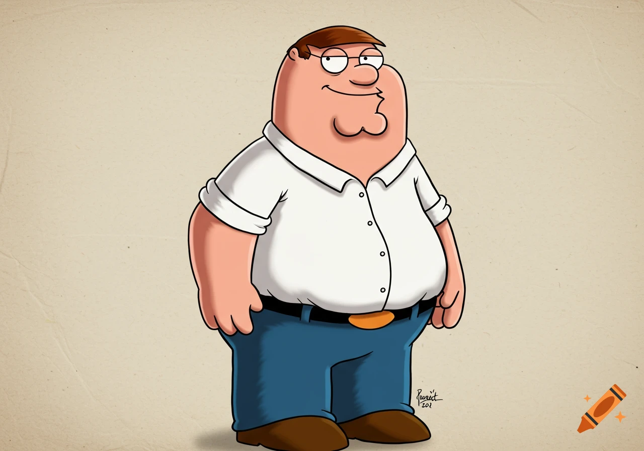 Peter Griffin standing in a white shirt and blue pants