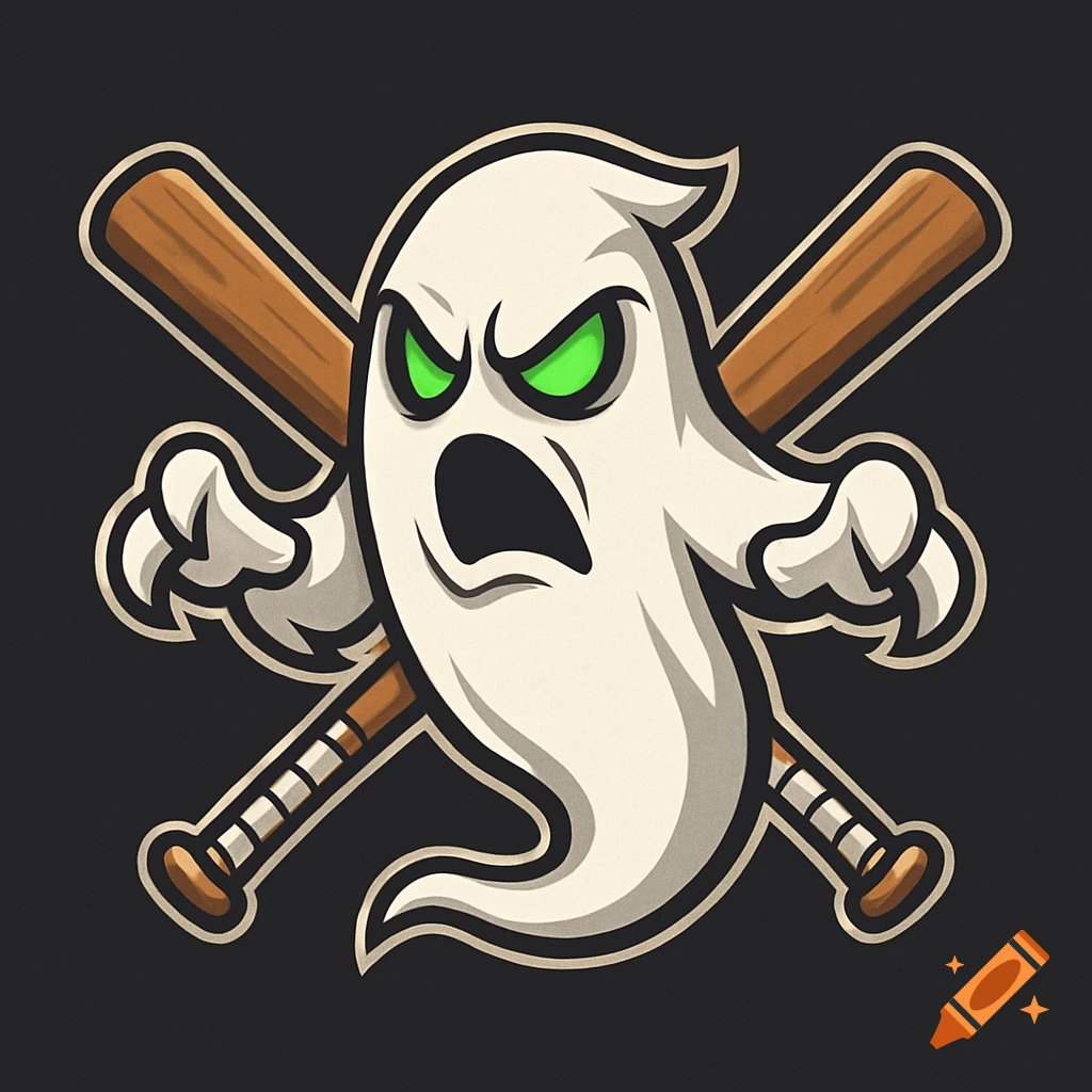 Cartoon ghost with baseball bats logo