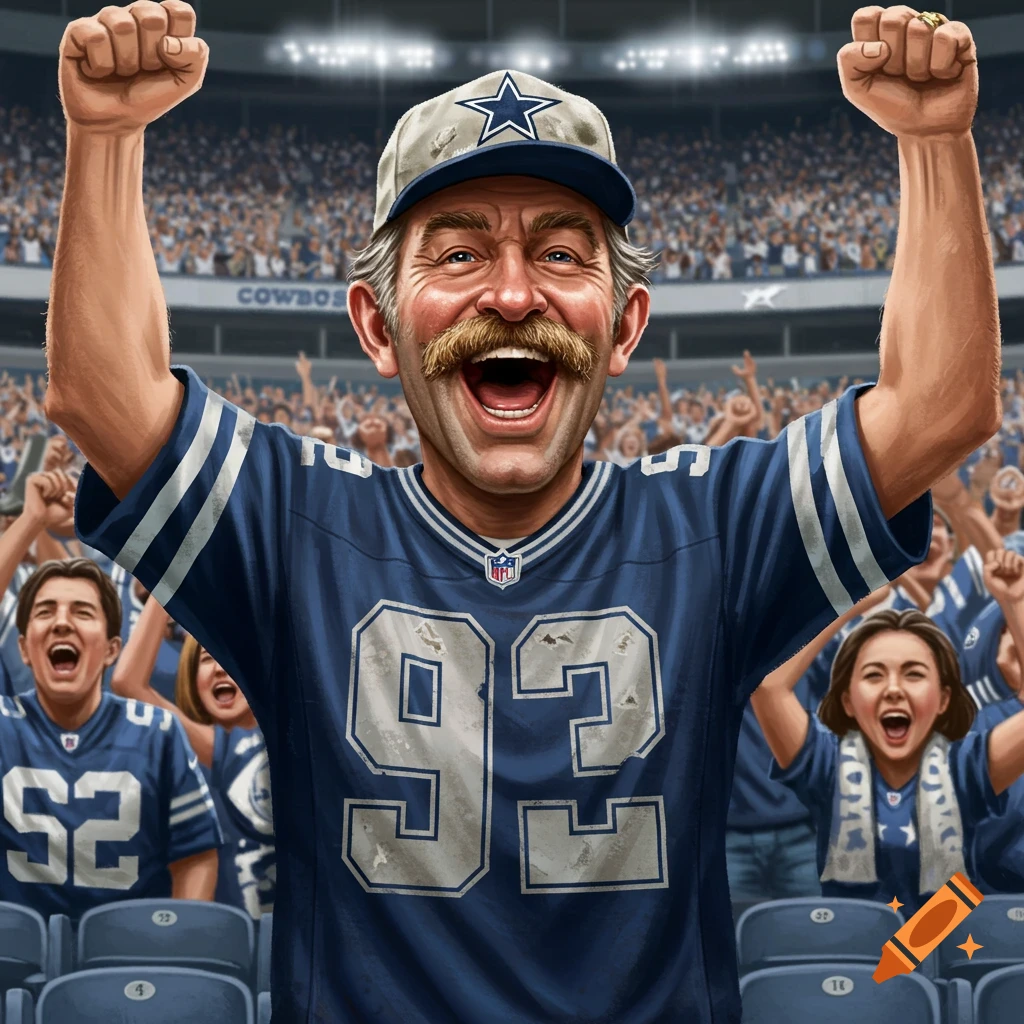 Dallas Cowboys fan cheers loudly in a stadium crowd.