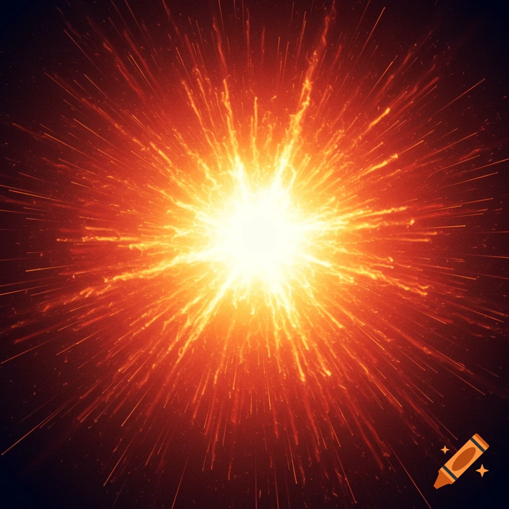 A bright burst of orange and yellow energy radiates outwards like a star or explosion against a dark background.