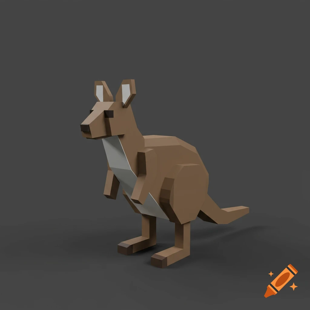 Low poly 3D model of a kangaroo standing.
