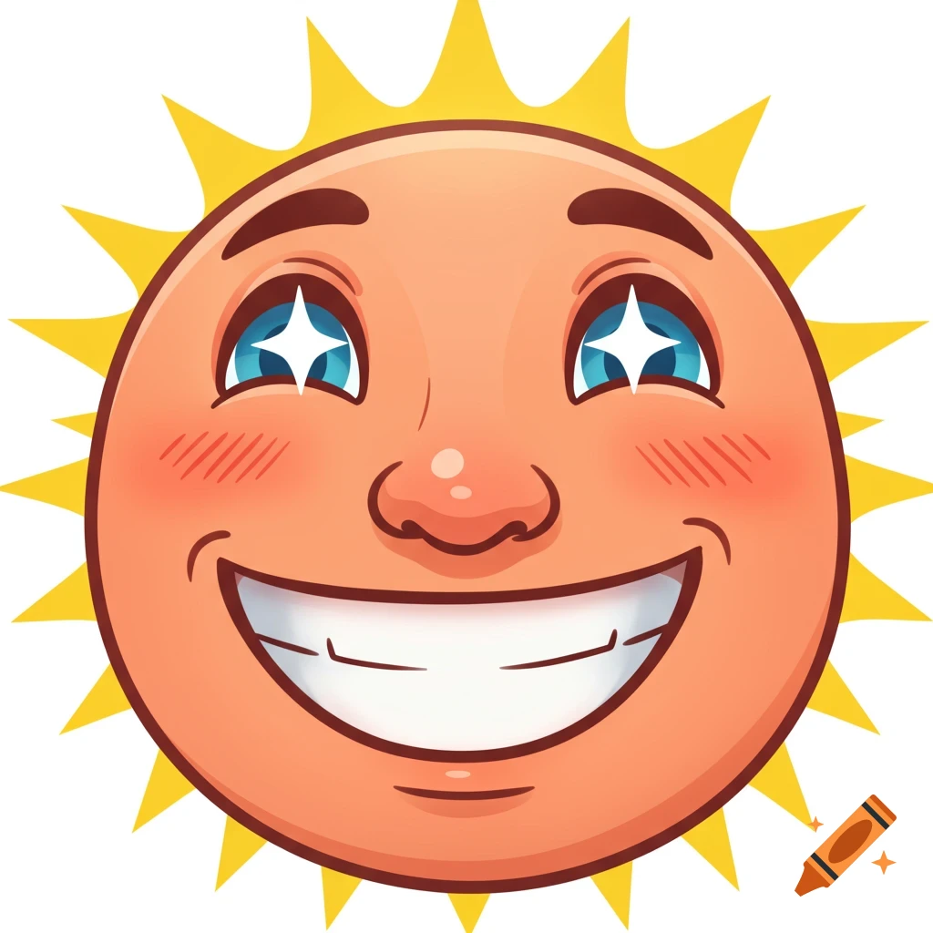 A cartoon illustration of a smiling sun face.