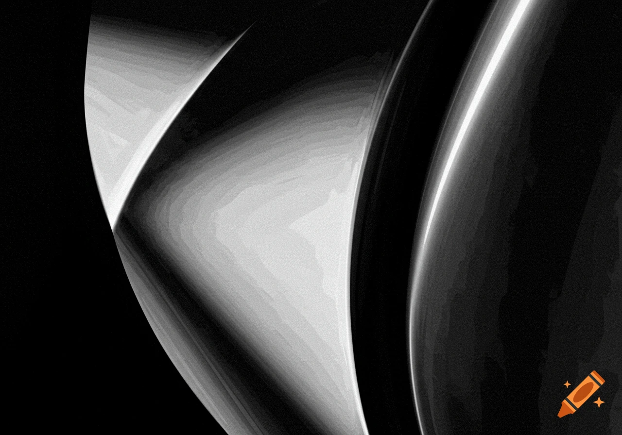 Abstract black and white curved shapes and lines with a grainy texture.