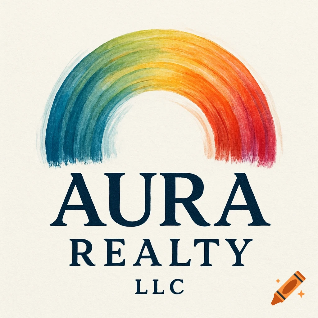Logo with watercolor rainbow arch above AURA REALTY LLC text.