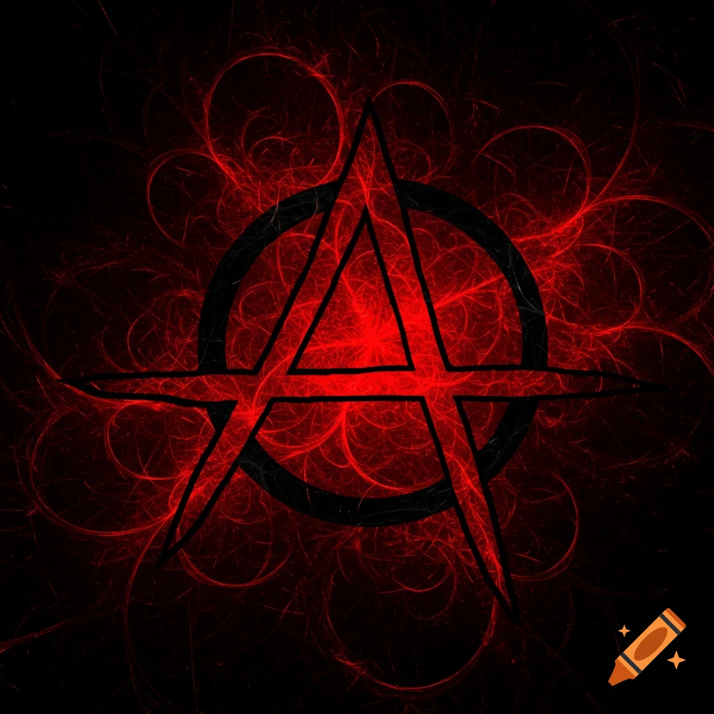 Red Anarchy symbol with red fractal patterns on a black background.