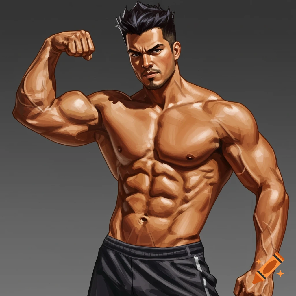 Illustration of a muscular man flexing his bicep
