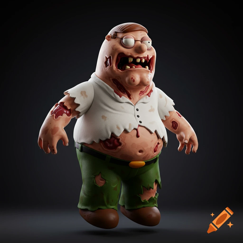 3D render of a zombie Peter Griffin action figure