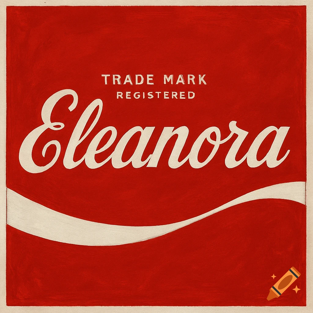 Red label with 'Eleanora' and 'TRADE MARK REGISTERED' in white text, with a white wave line, in a painterly style.