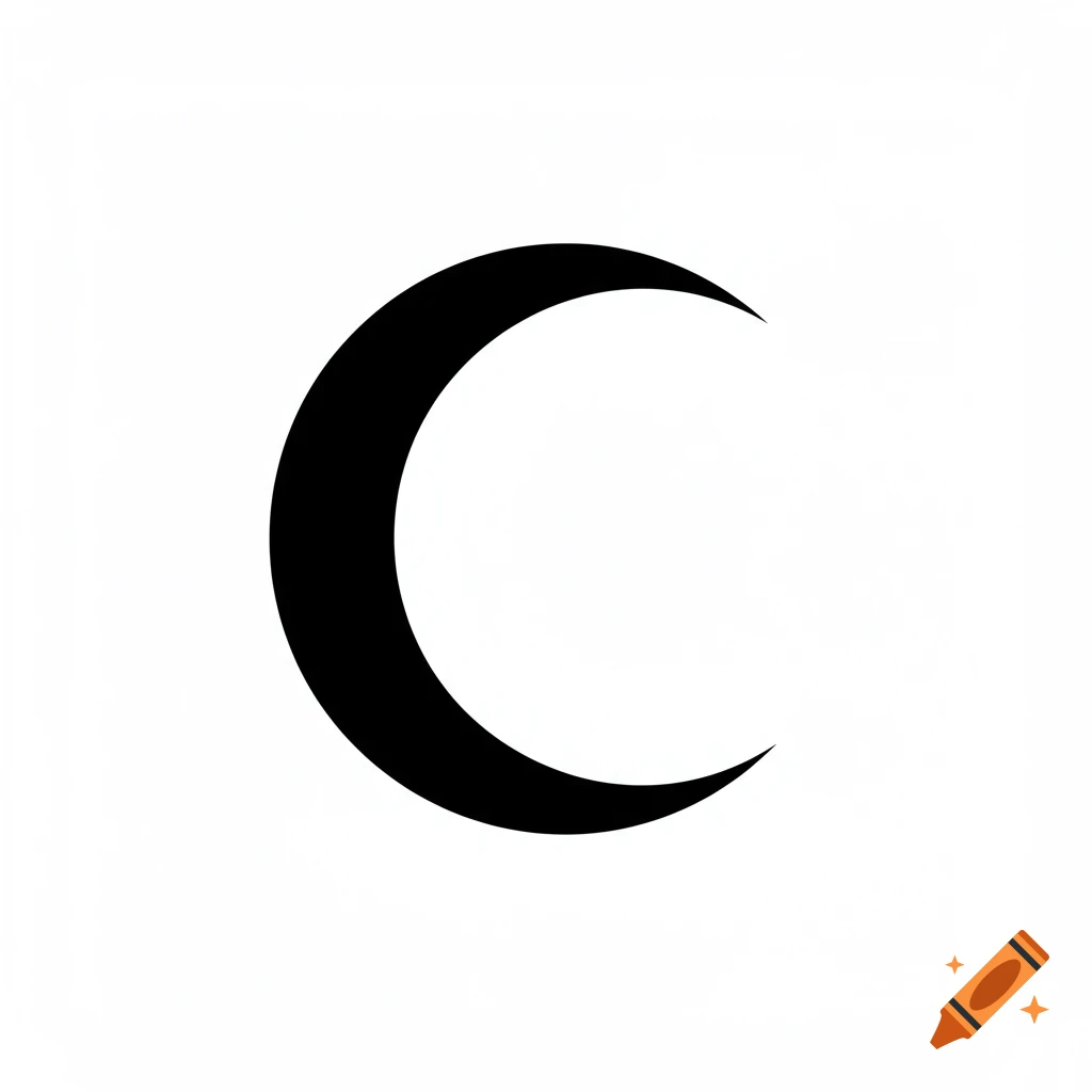 Black crescent moon silhouette on a white background