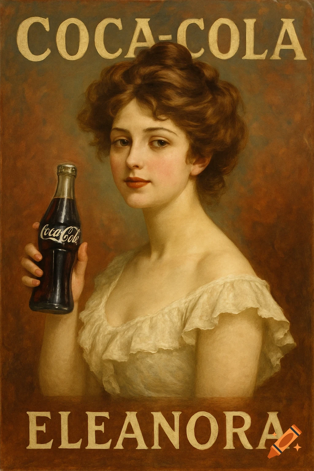Vintage style painting of a woman holding a Coca-Cola bottle