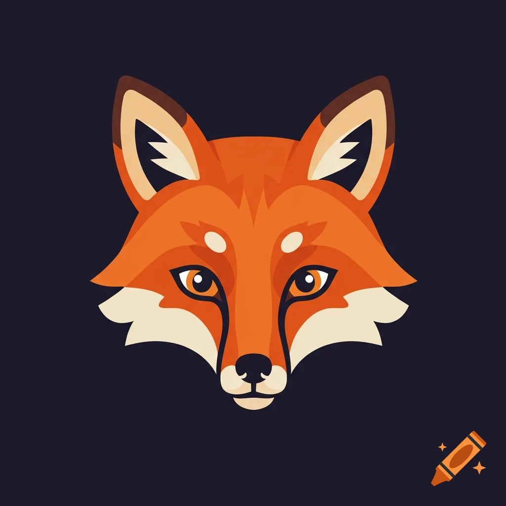 Stylized illustration of a fantasy fox head on a dark background.