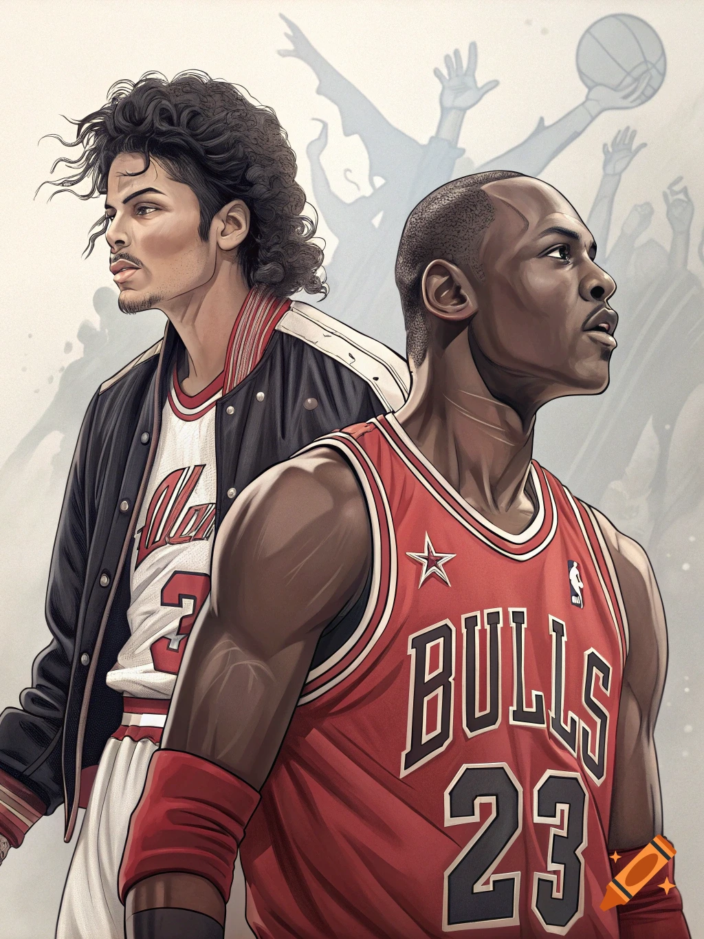 Illustration of Michael Jackson and Michael Jordan together in sports attire.