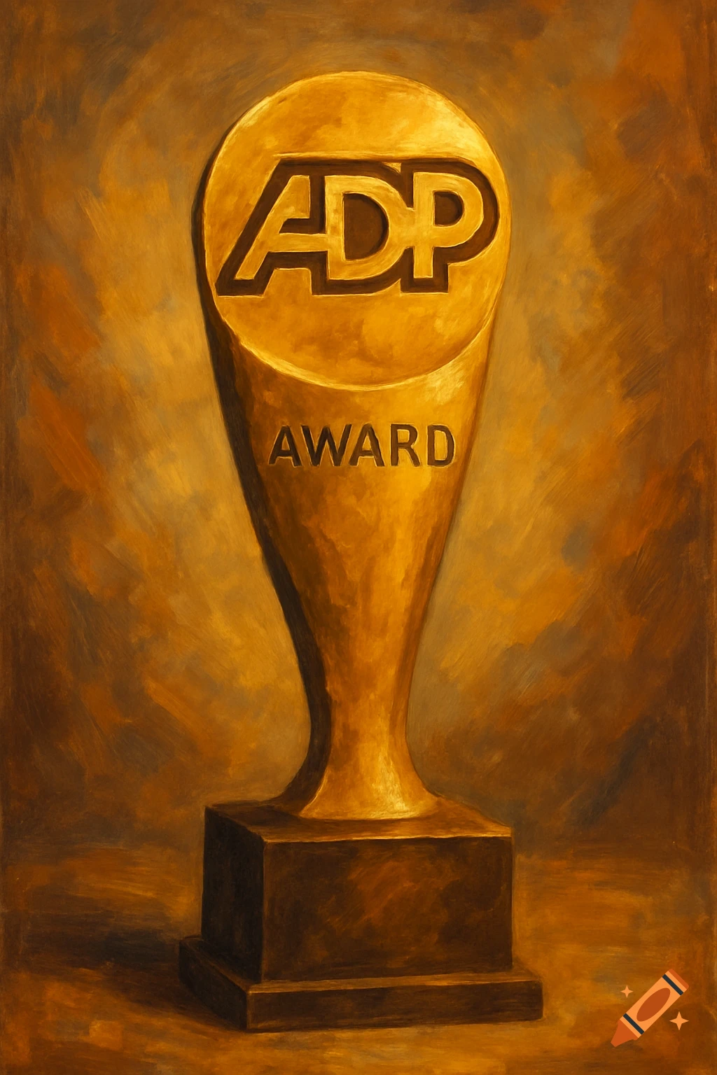 A gold ADP award trophy rendered in a painterly style.