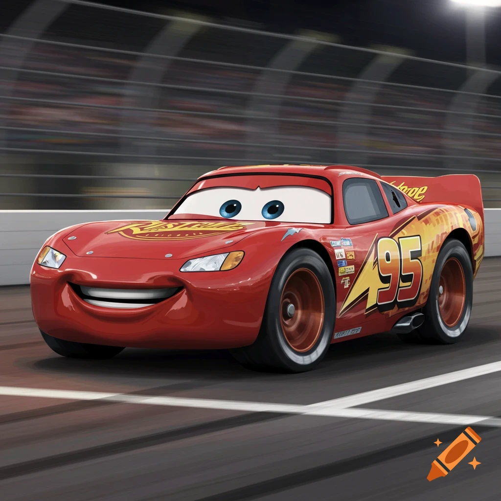 Lightning McQueen on a race track.
