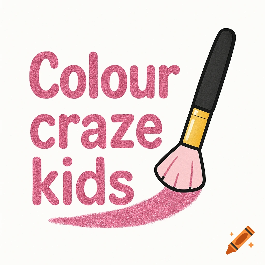 Logo with a makeup brush drawing pink glitter and the text Colour craze kids