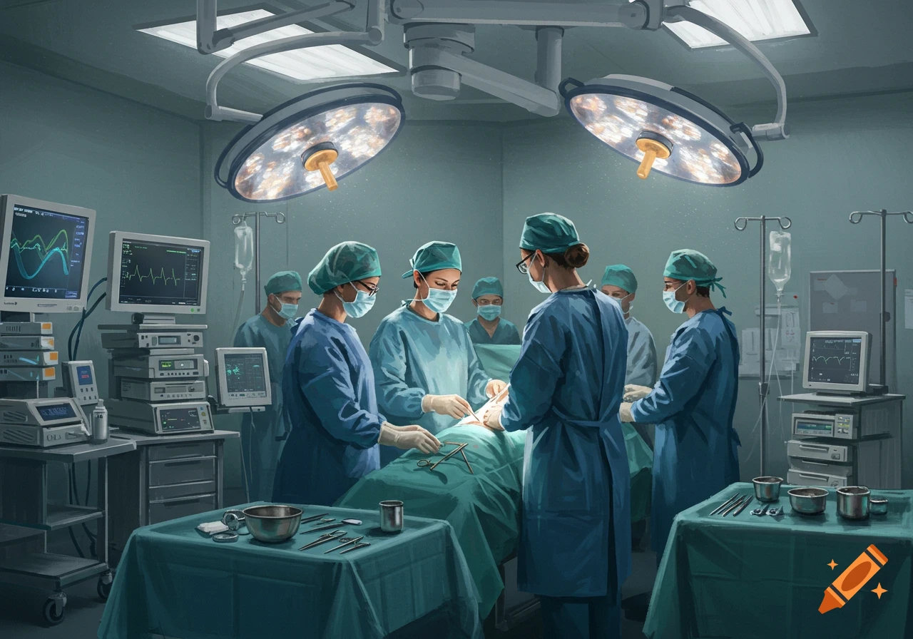 Surgeons performing surgery in an operating room