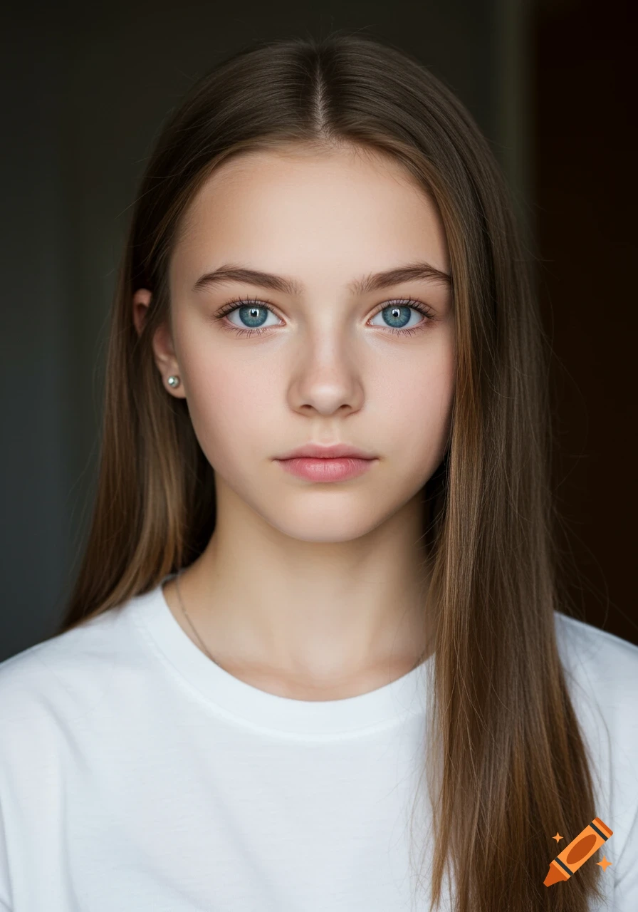 Photorealistic close-up portrait of a young girl with blue eyes on Craiyon