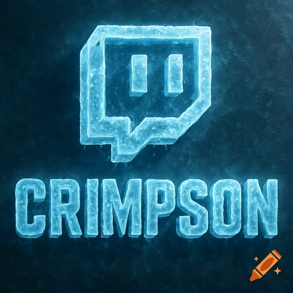 Twitch logo and the name CRIMPSON rendered in glowing ice against a dark background.