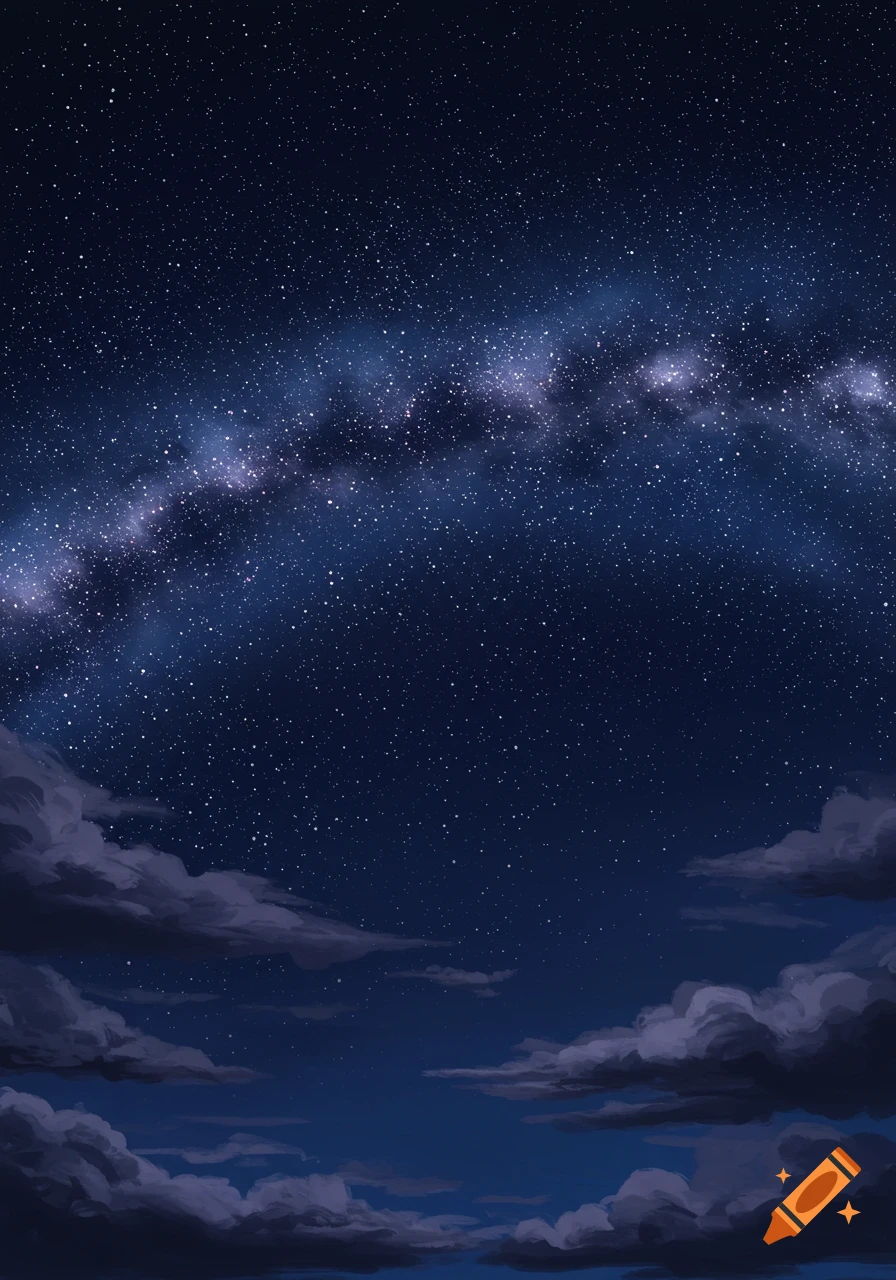 Night sky filled with stars and the Milky Way over dark clouds.