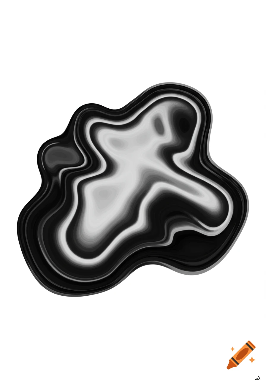 Black and white irregular shape with liquid, swirled patterns, resembling an optical illusion.