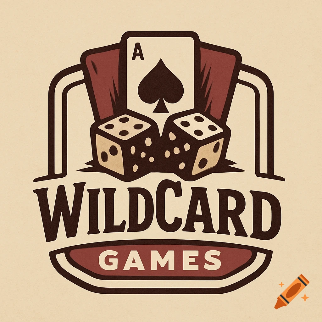 Logo for WildCard Games featuring an ace of spades playing card and two dice.