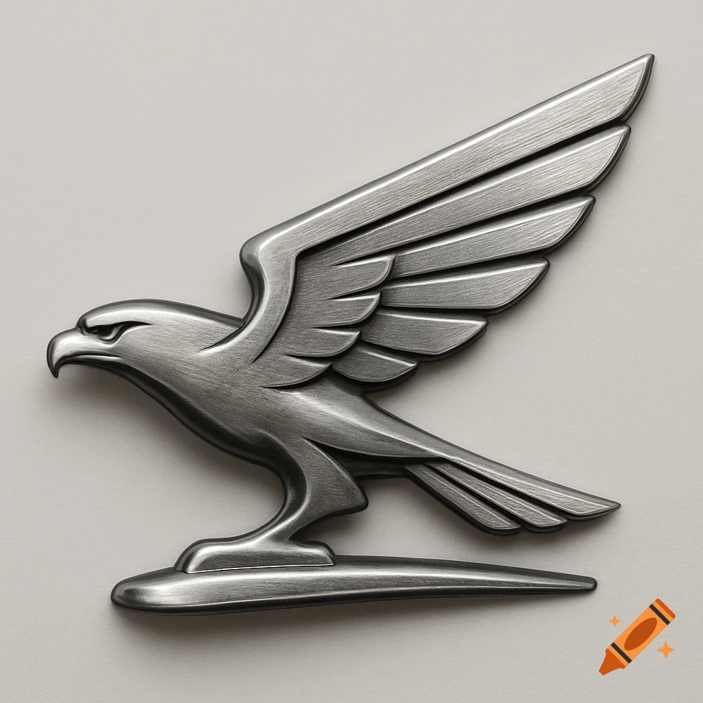 A metallic, stylized hawk logo or hood ornament.