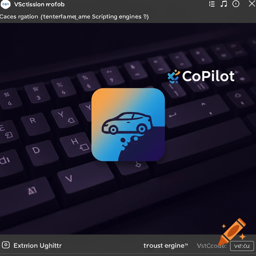 Stylized app icon with a car over a keyboard background and CoPilot logo