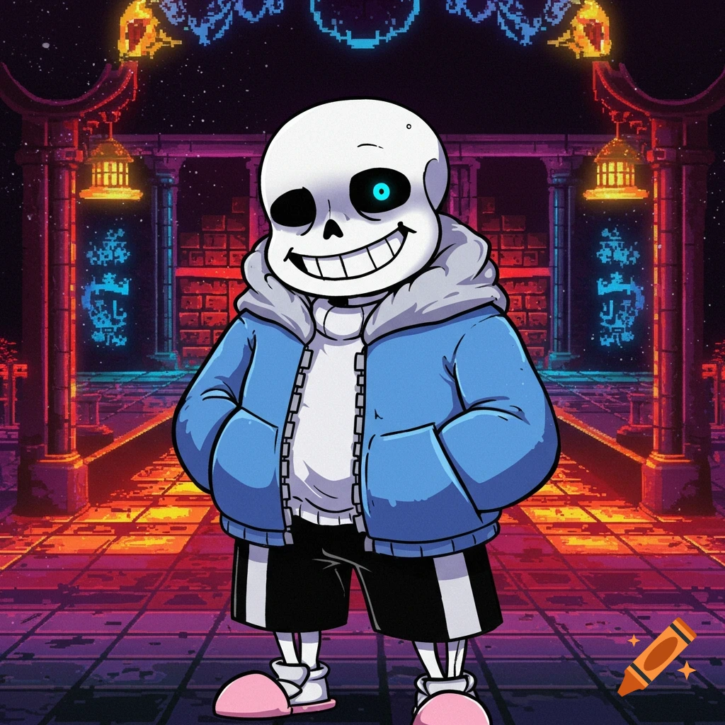 Sans from Undertale standing in a pixel art environment