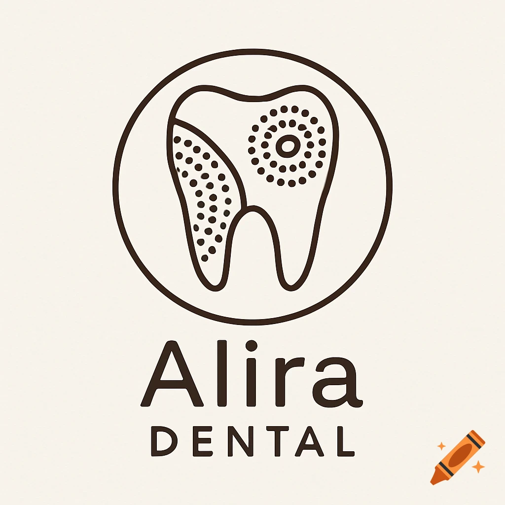 Minimalist dental logo with a tooth inside a circle and text 'Alira DENTAL'.