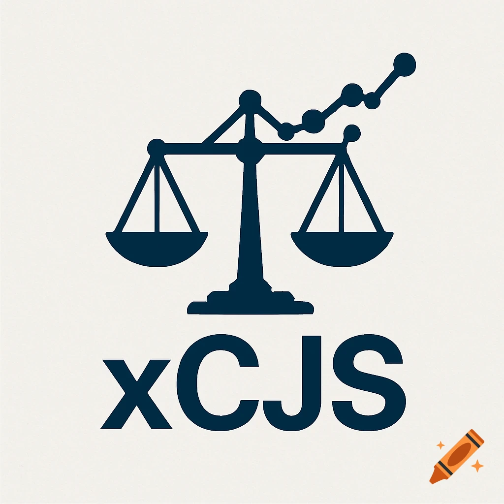 Logo of justice scales with data points and text 'xCJS'