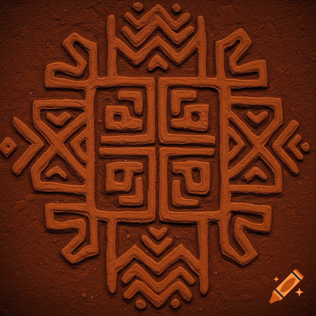 A geometric Yoruba pattern made of red soil.