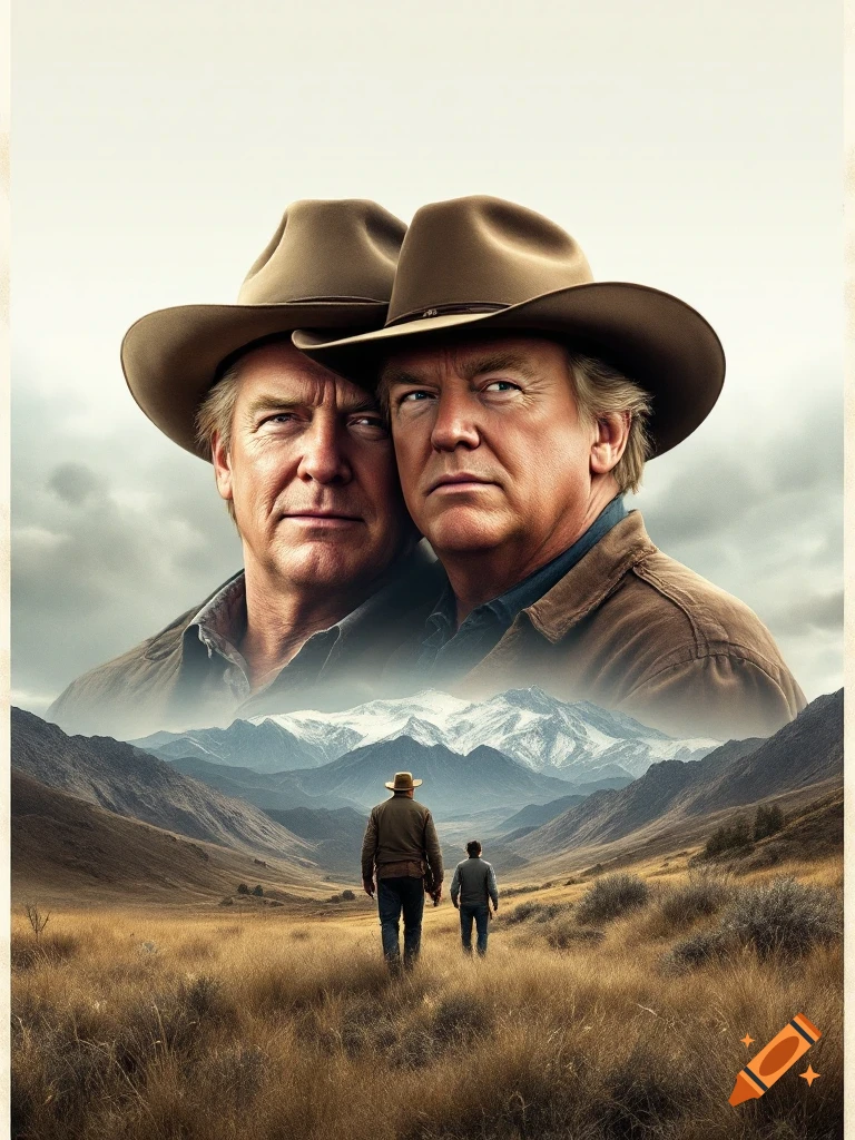 Parody movie poster with faces resembling Trump and Musk over a western landscape.