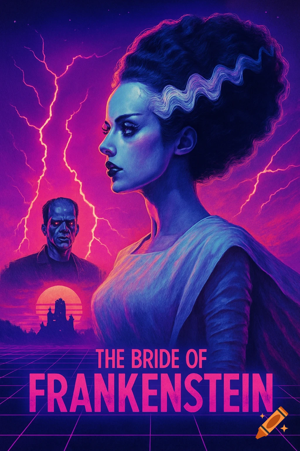 Synthwave movie poster for The Bride of Frankenstein