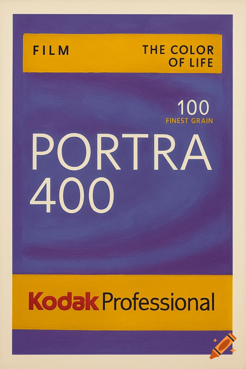 Poster design inspired by Kodak Portra 400 film packaging, featuring text and color blocks.